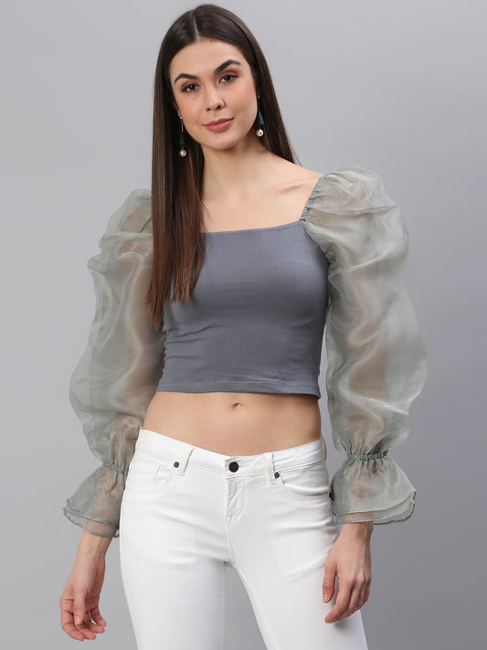 Grey Puff Sleeve Top