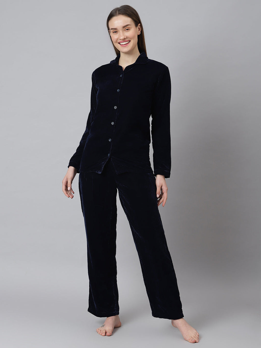 Cation Navy Blue Velvet Night Suit