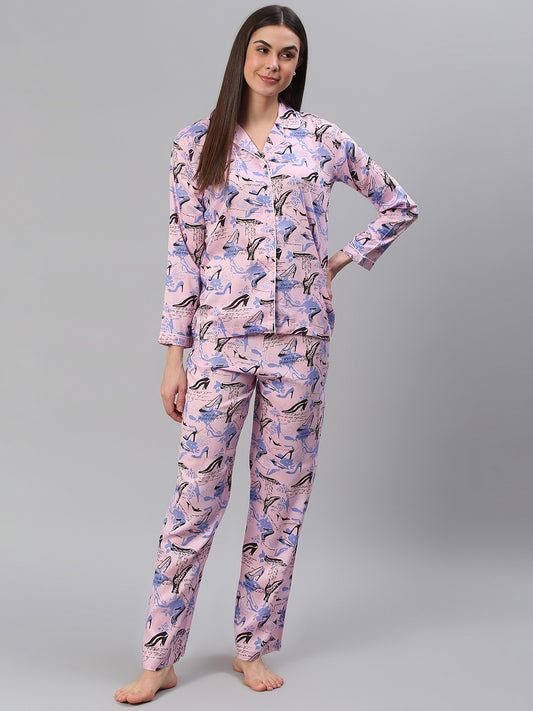 Cation Pink Printed Night Suit