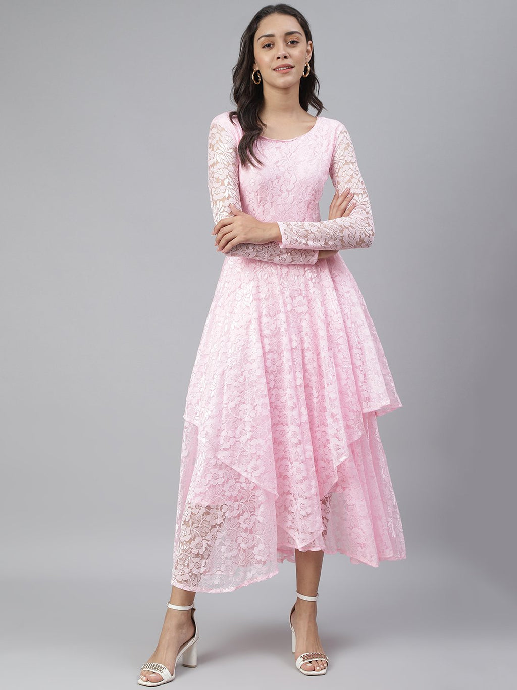 SCORPIUS Pink Flared Printed maxi Dress