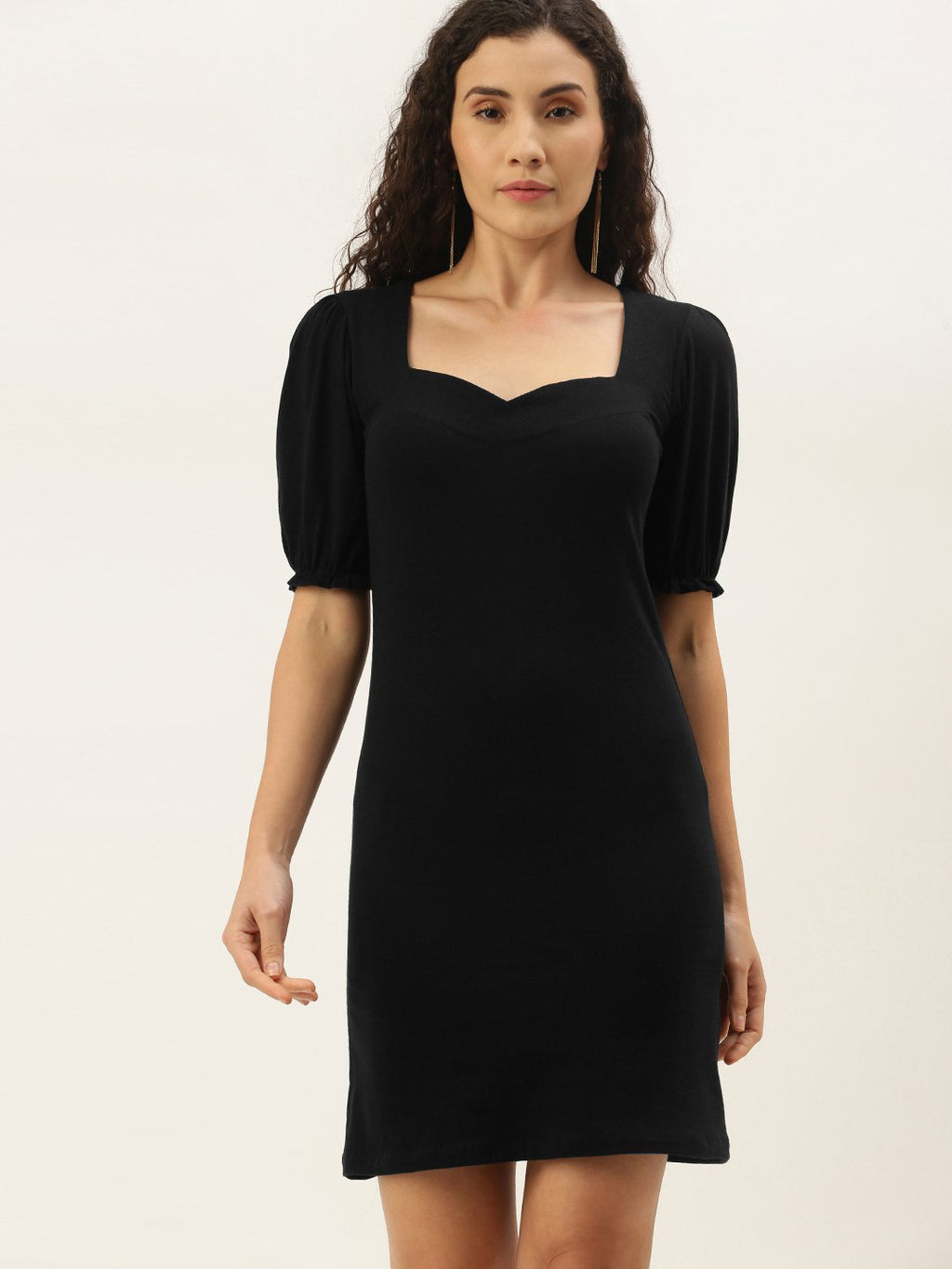 Stylish Black Solid Waisted Dress