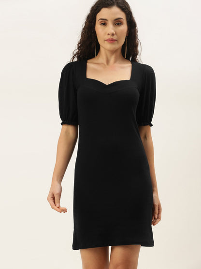 Stylish Black Solid Waisted Dress