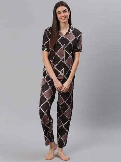 Cation Brown Printed Night Suit