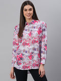 White Pink Floral Print Shirt