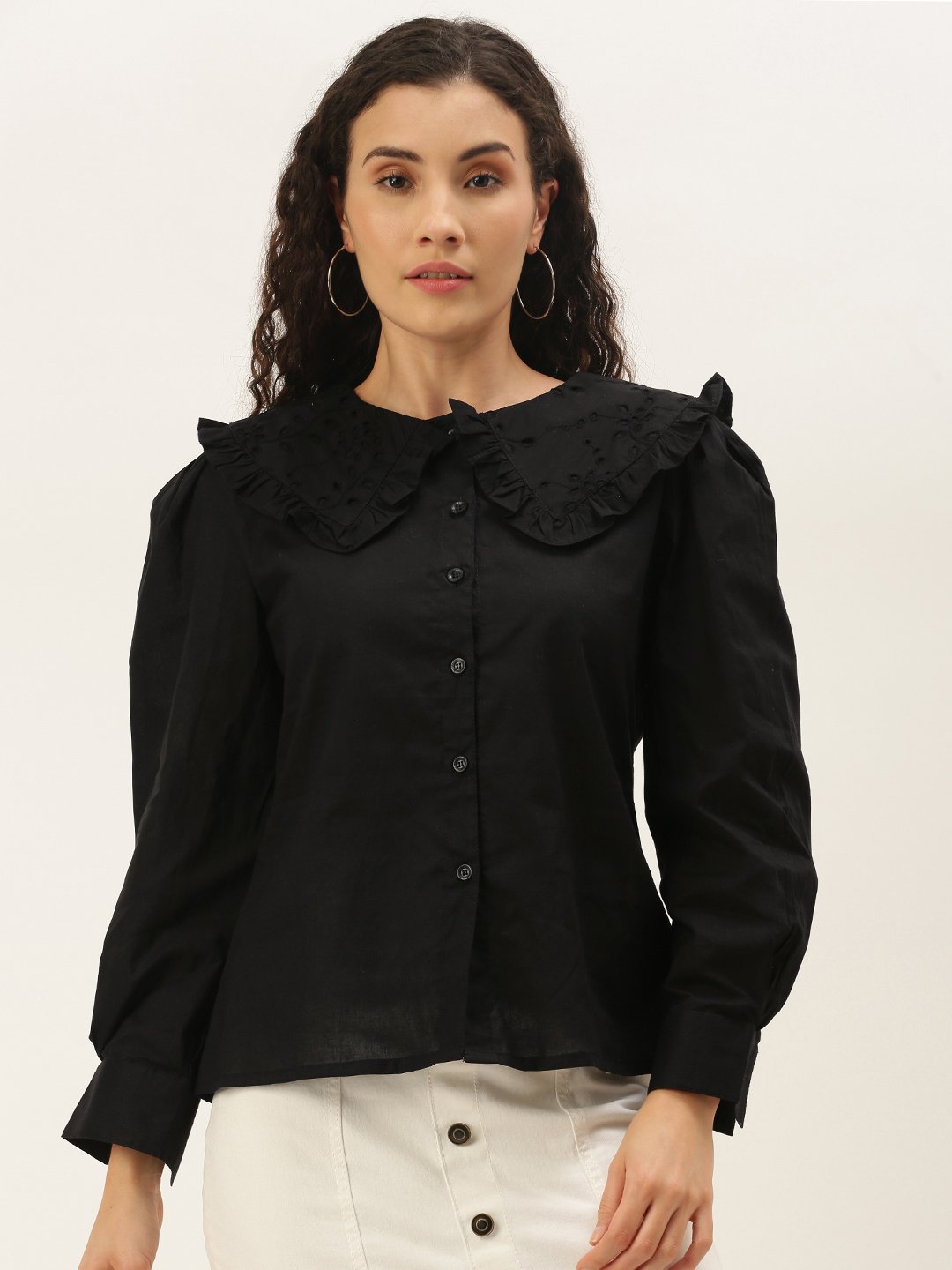Stylish Black Above the Keyboard Collar Shirt