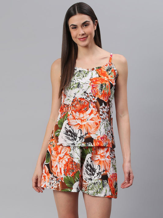 Cation Orange Printed Strap Night Suit