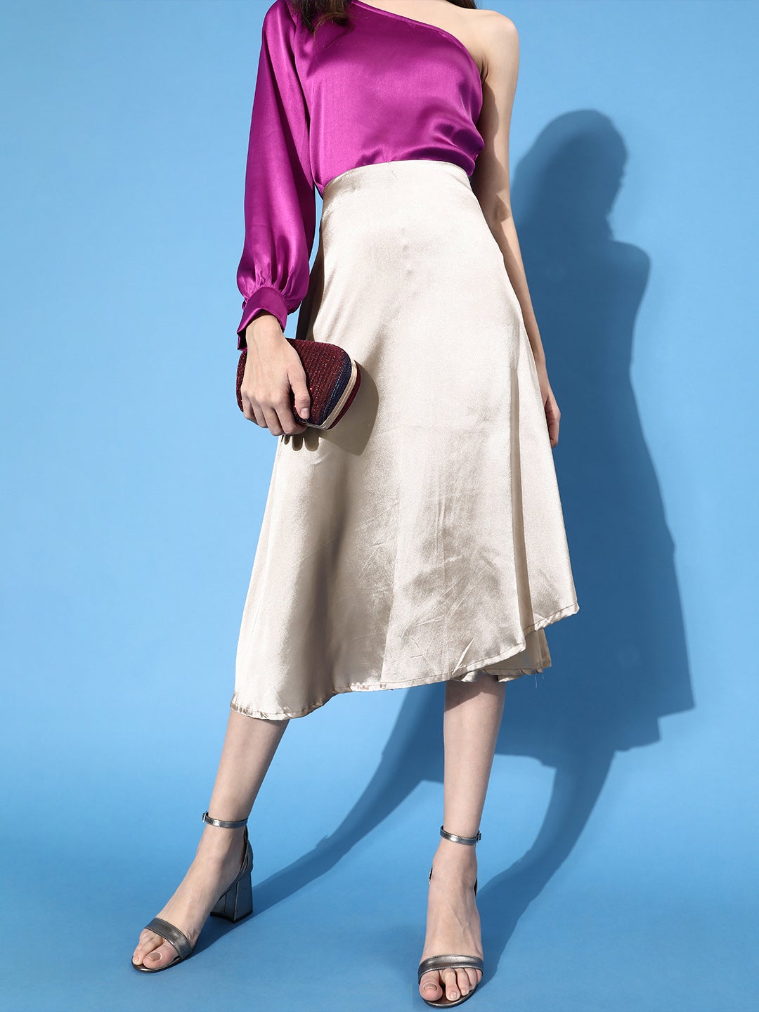 Solid Grey Satin Skirt