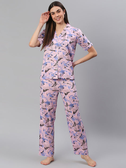 Cation Pink Printed Night Suit