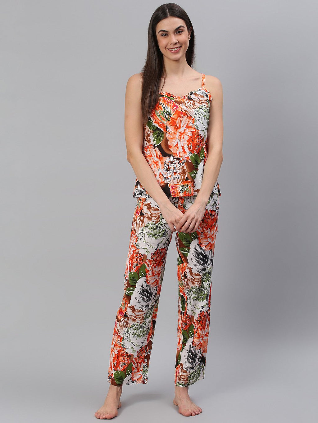 Cation Orange Printed Strap Night Suit