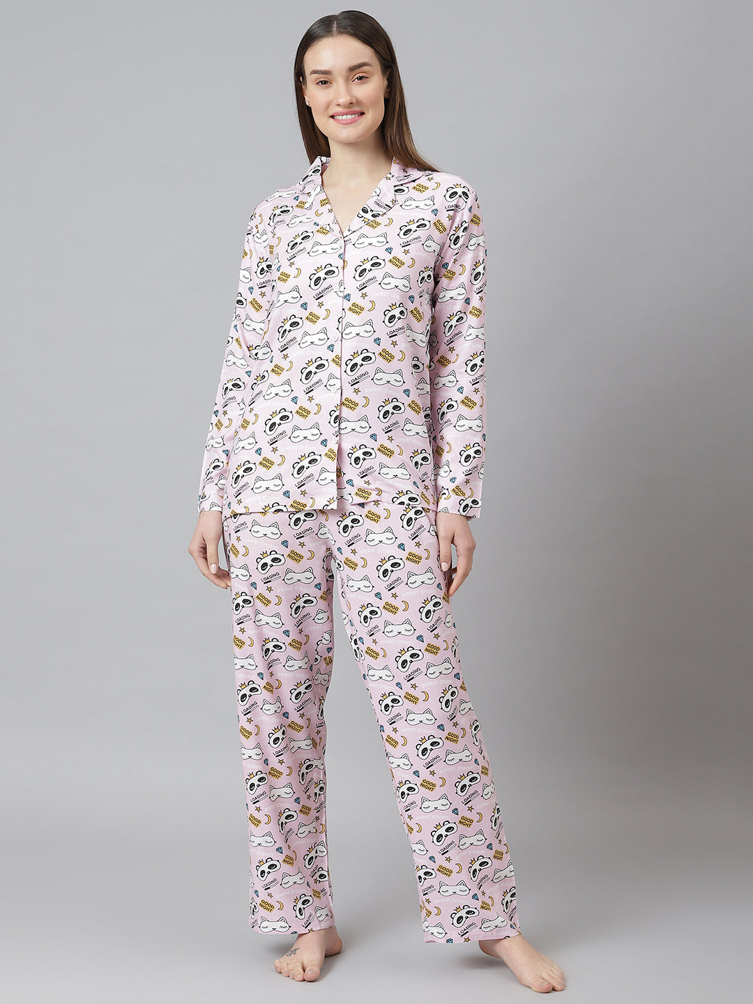 Cation Pink Printed Night Suit
