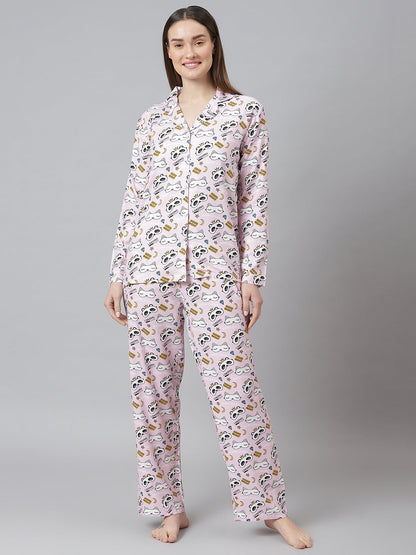 Cation Pink Printed Night Suit
