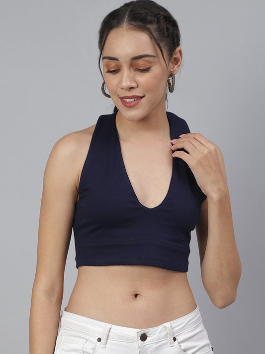 SCORPIUS Navy Haulter neck croptop