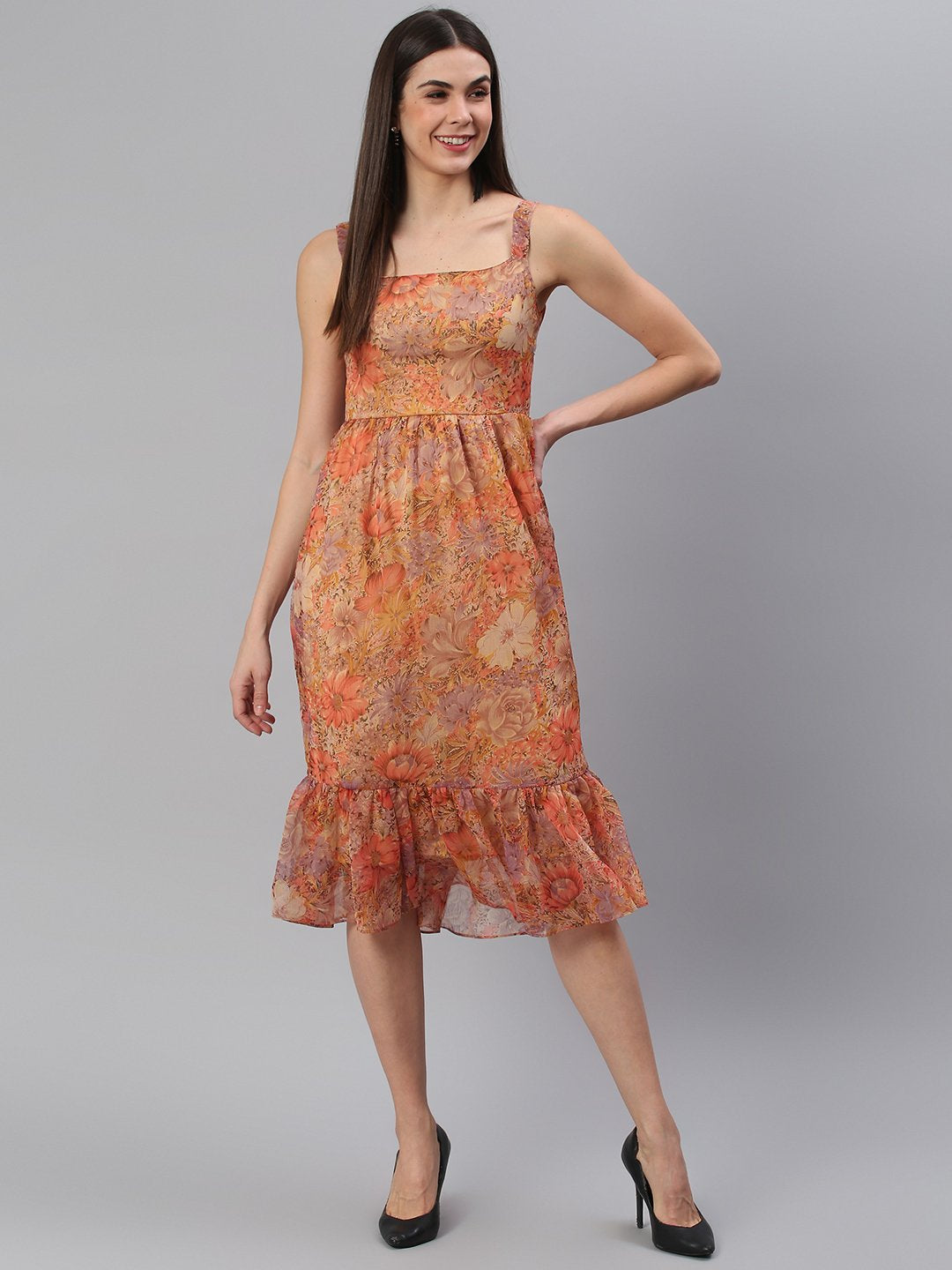 Printed Rust Midi Dress