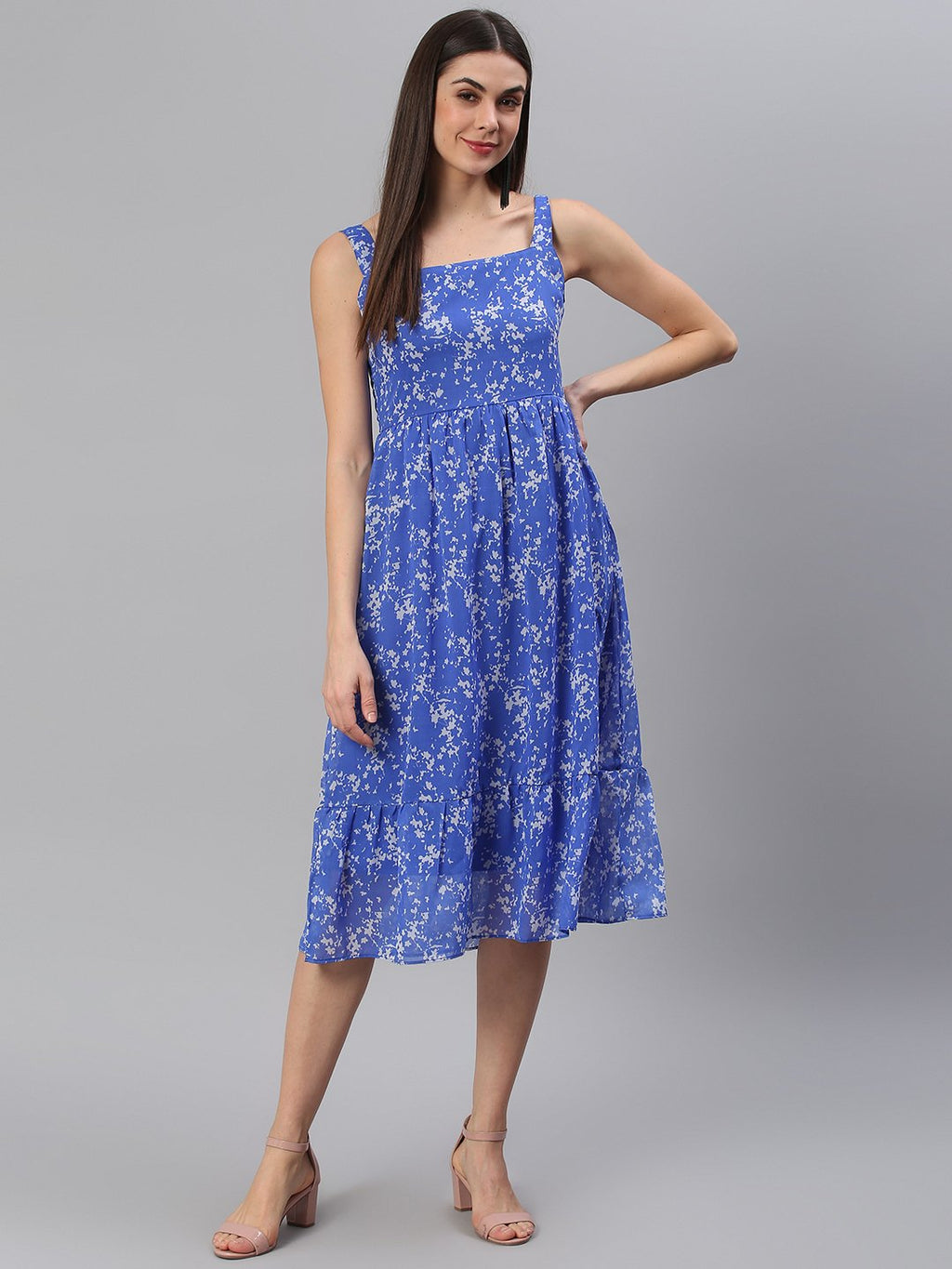 Printed Blue Midi Dress