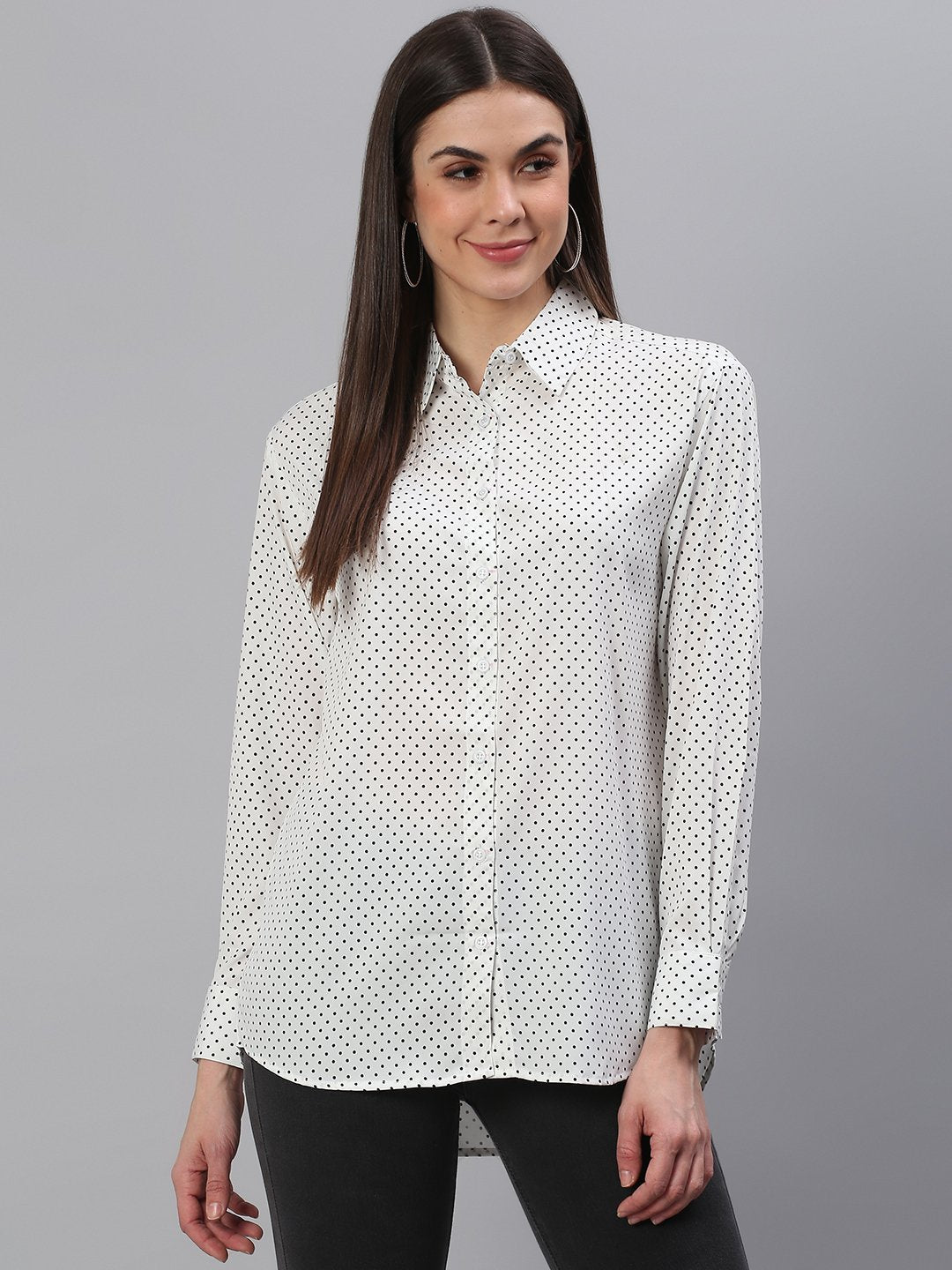 White Polka Print Shirt