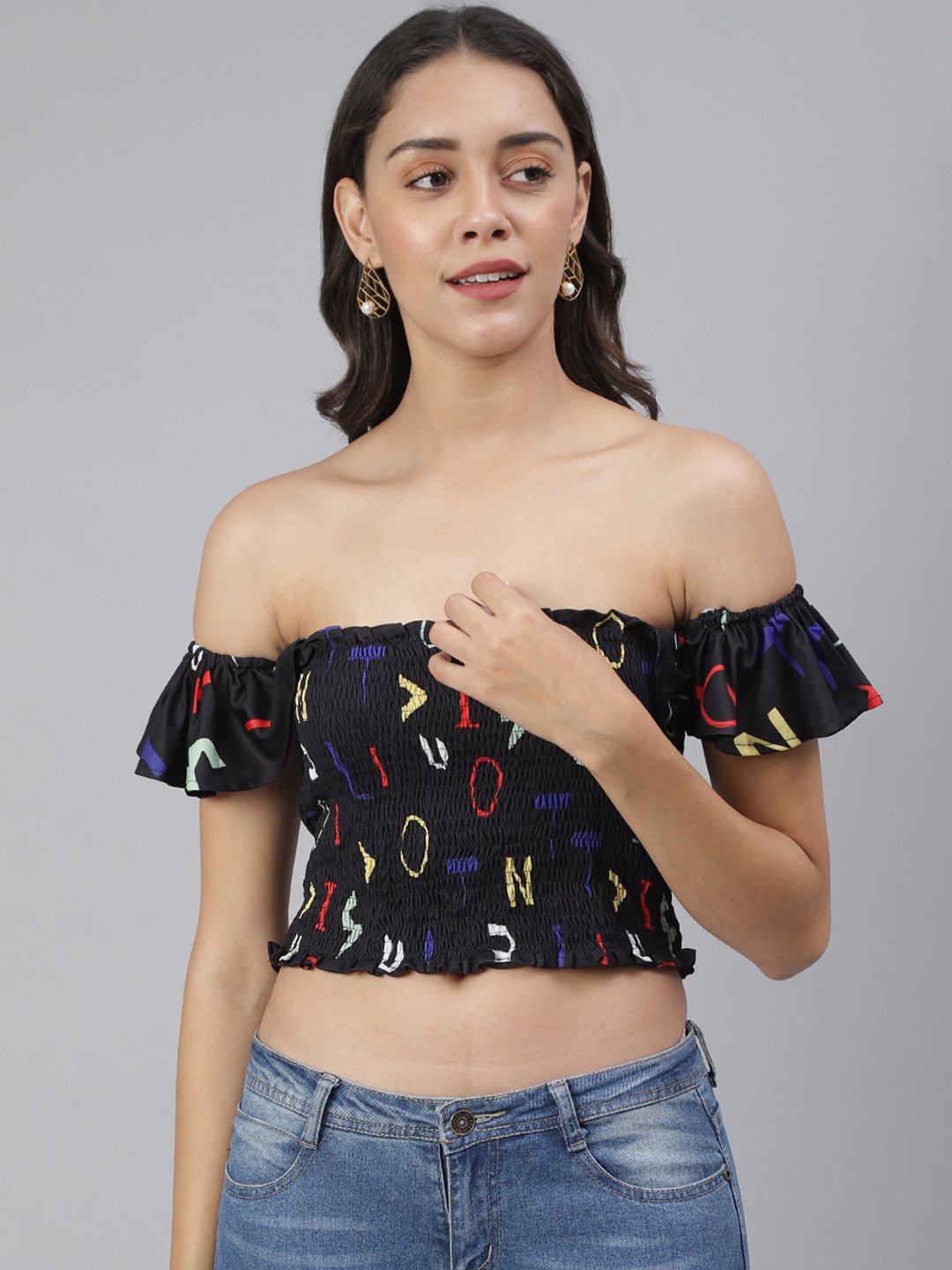 SCORPIUS Black Smocked Croptop