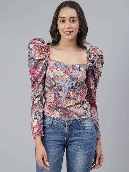 SCORPIUS Multi Printed Puff sleeve top