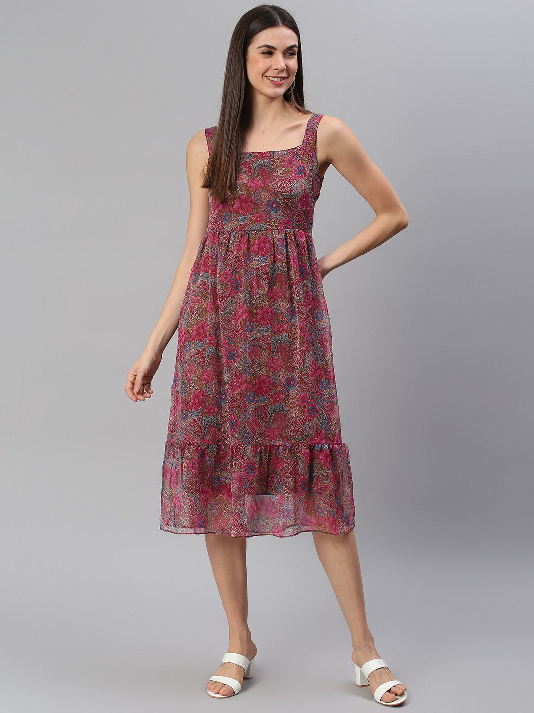 Printed Pink Midi Dress