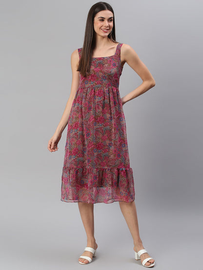 Printed Pink Midi Dress