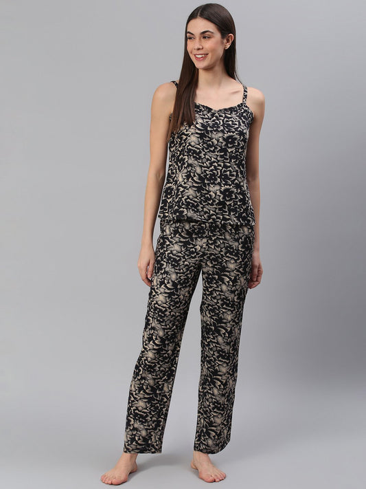 Cation Black Floral Strap Night Suit