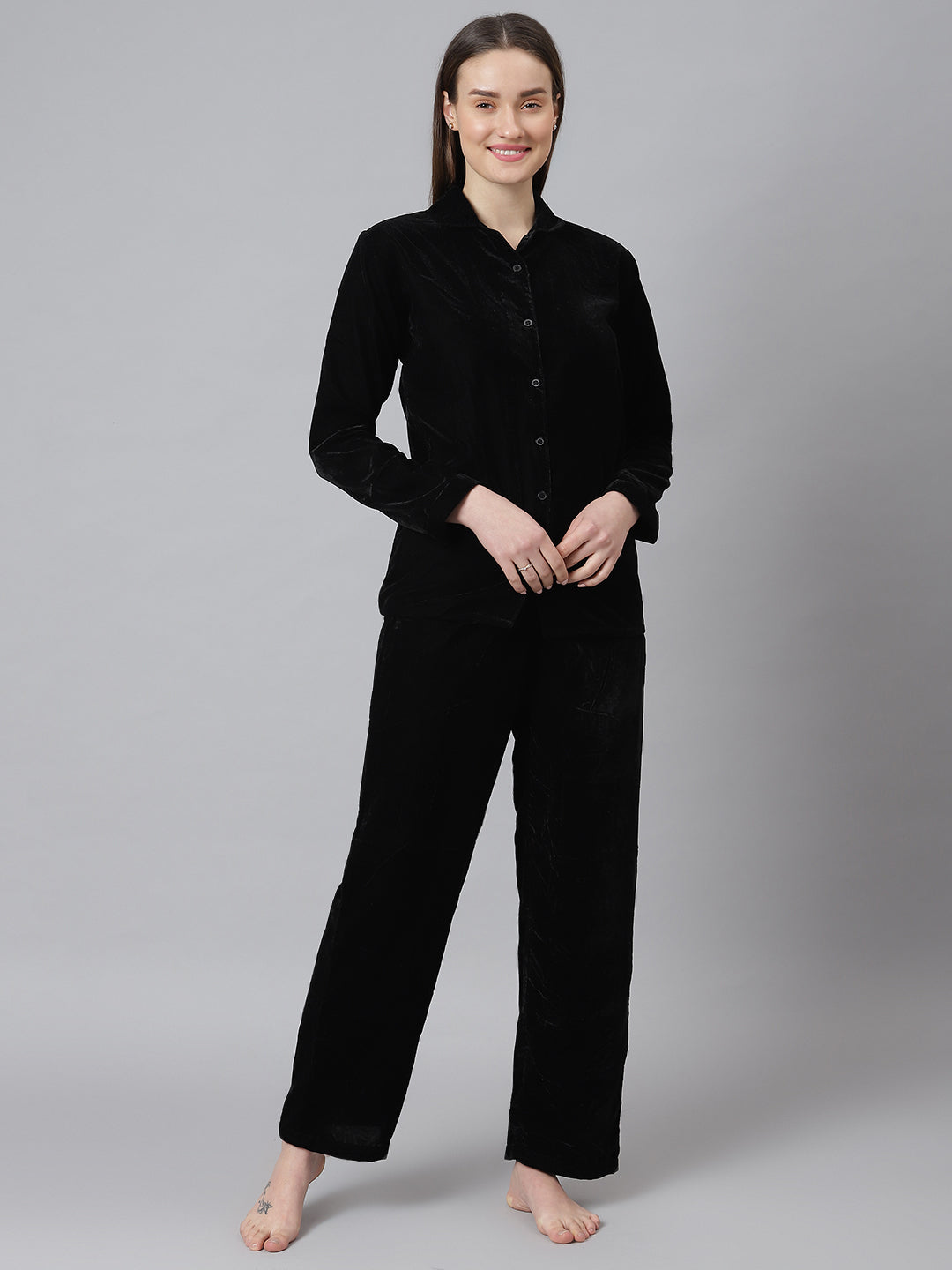 Cation Black Velvet Night Suit