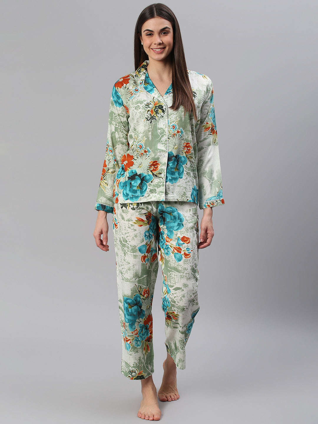 Cation Grey Printed Night Suit