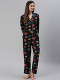 Cation Black Printed Night Suit
