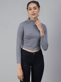 SCORPIUS Grey Full sleeve high neck croptop