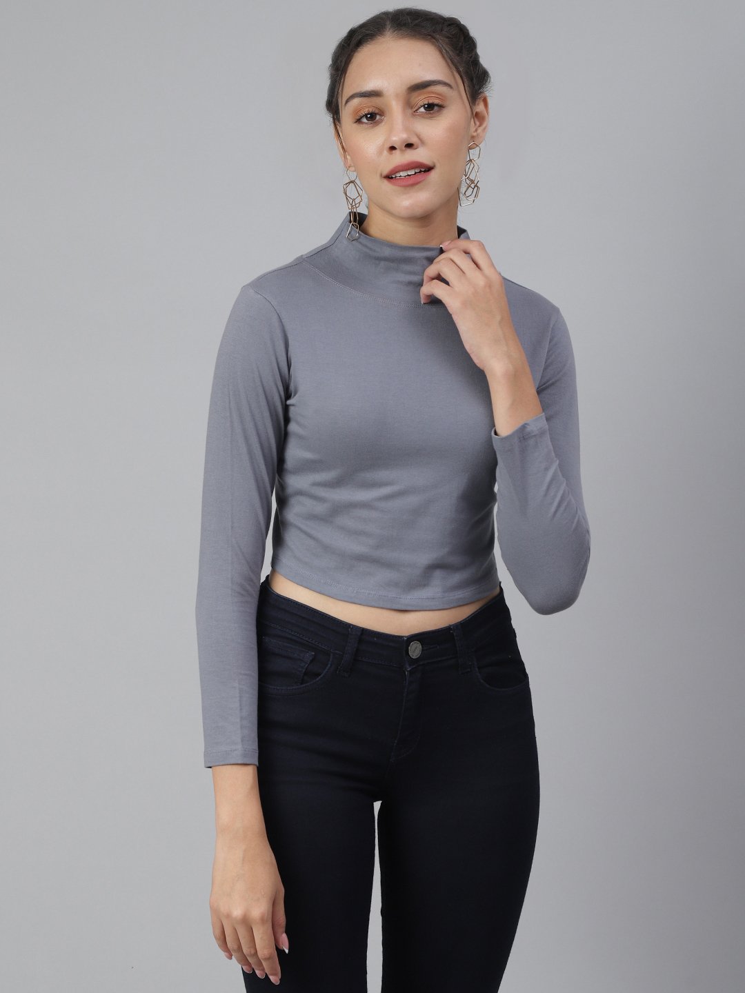 SCORPIUS Grey Full sleeve high neck croptop