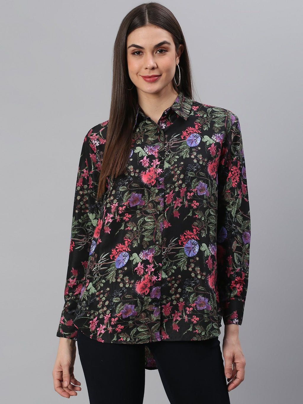 Black Floral Print Shirt