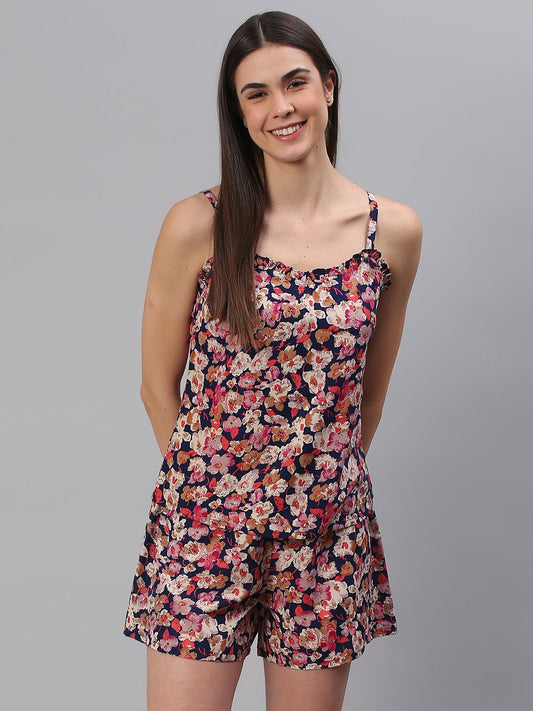 Cation Navy Pink Floral Night Suit