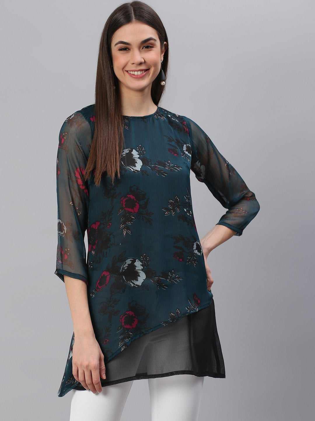 Designer Teal Printed Tunic