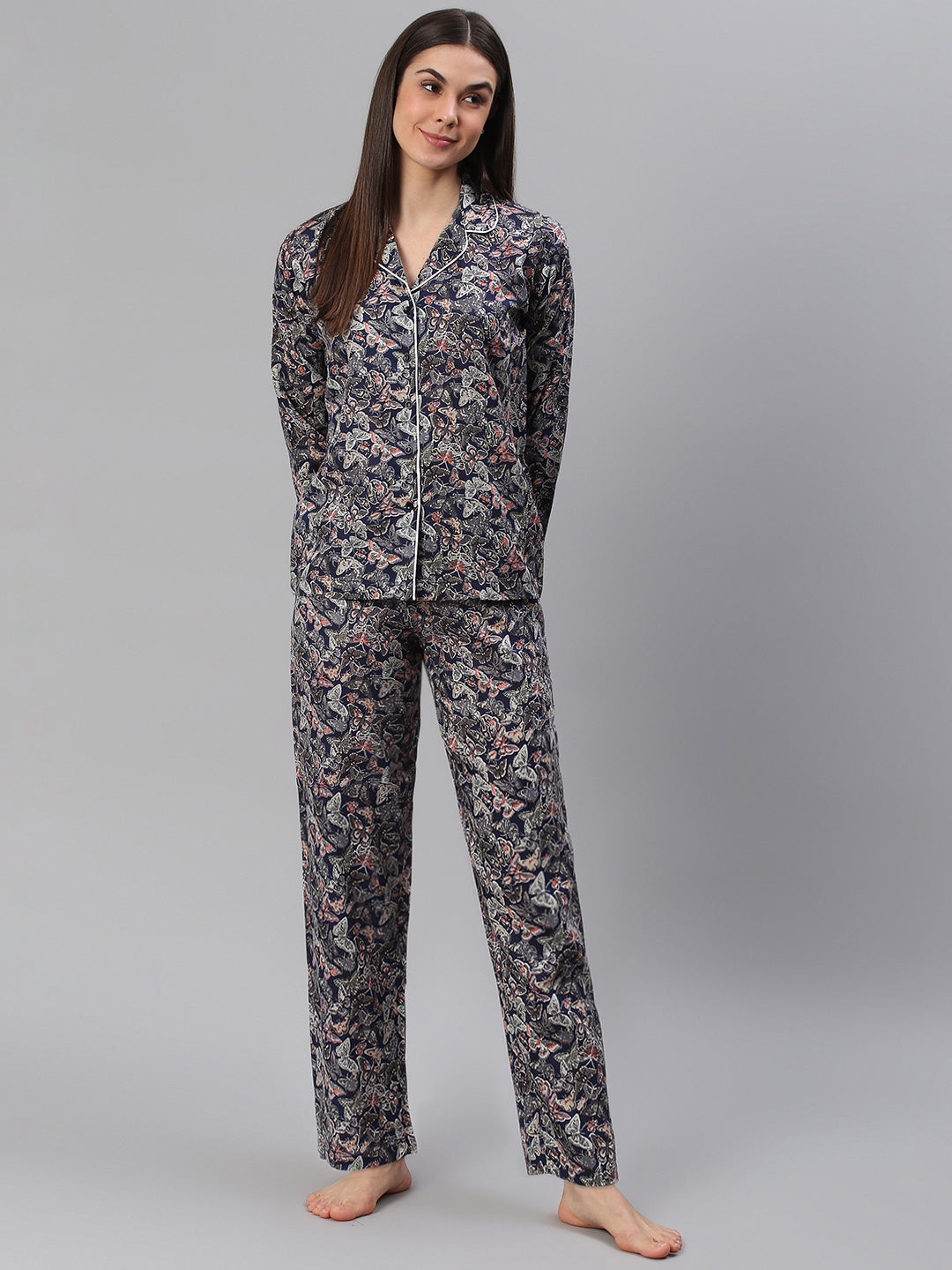 Cation Navy Printed Night Suit