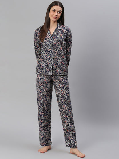 Cation Navy Printed Night Suit