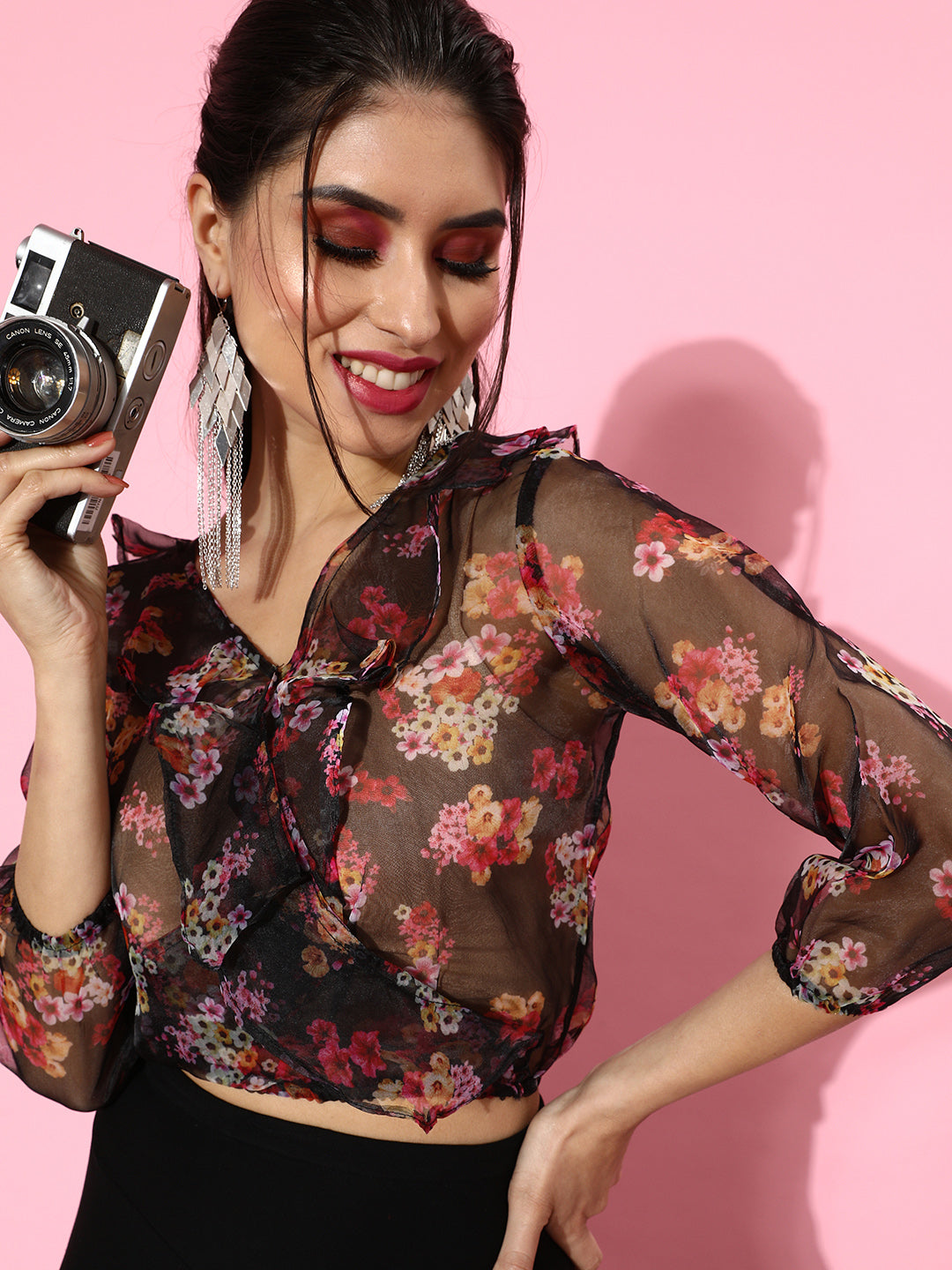 SCORPIUS Black Floral Organza Top