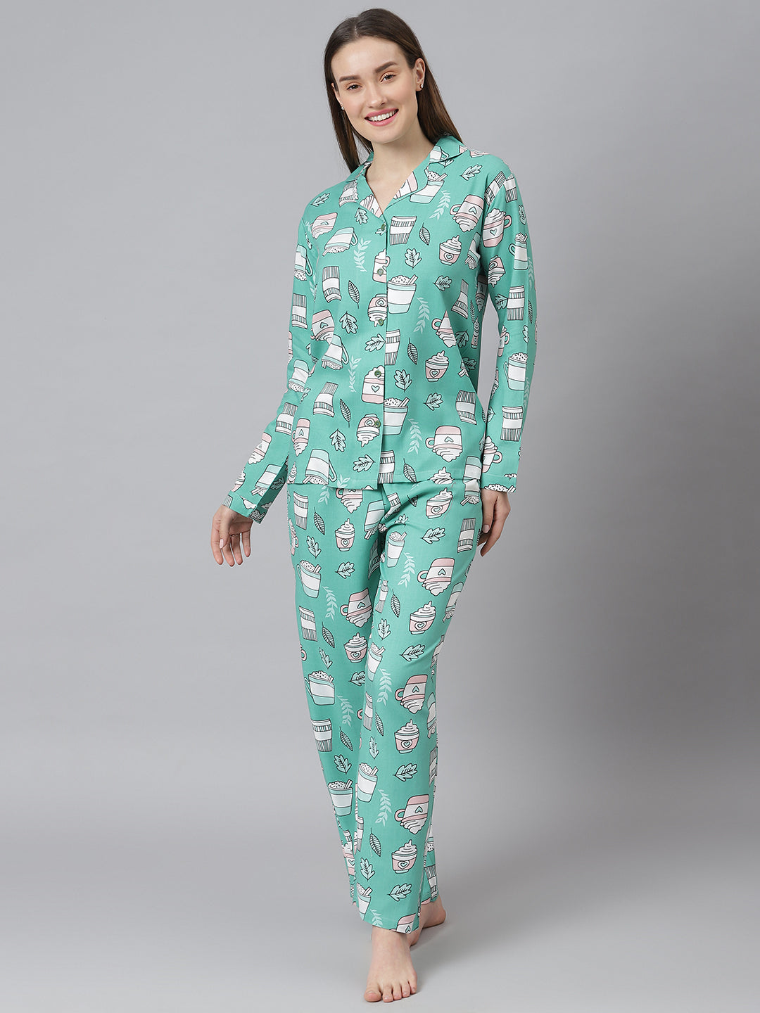 Cation Green Printed Night Suit