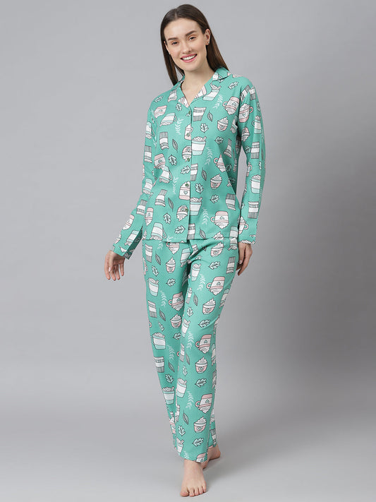 Cation Green Printed Night Suit