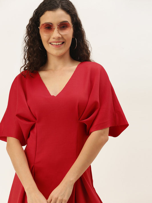 Gorgeous Red Solid Waisted Dress