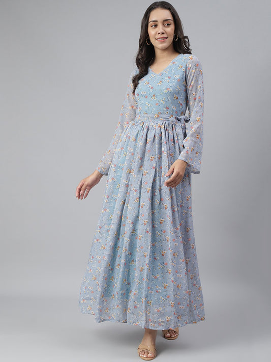 SCORPIUS Light Blue Printed Maxi dress