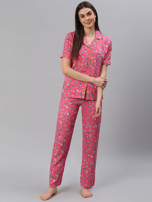 Cation Pink Printed Night Suit