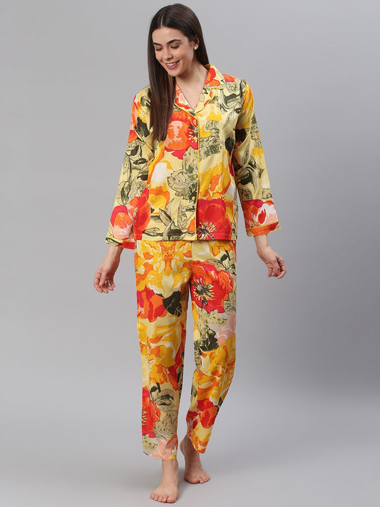 Cation Yellow Floral Night Suit