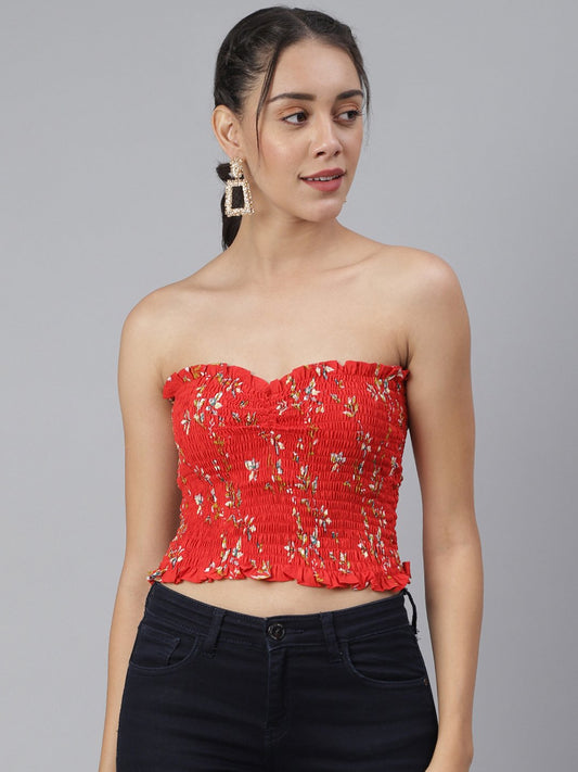 SCORPIUS Red Printed off shoulder crop top