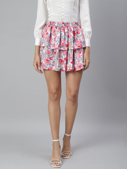 SCORPIUS Pink floral short skirt