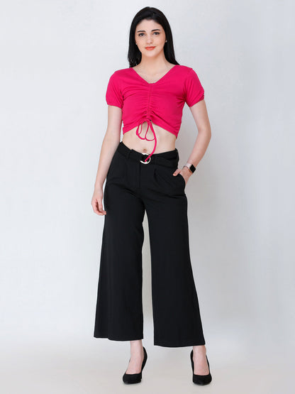SCORPIUS Women Pink Solid Cinched Waist Top