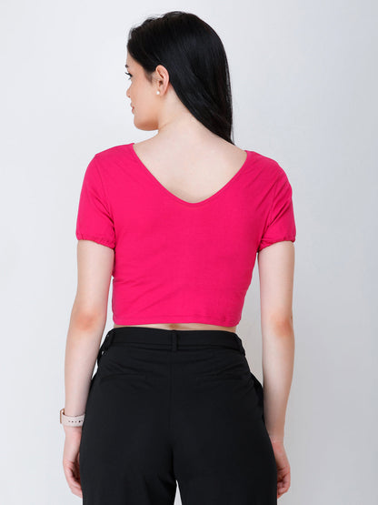 SCORPIUS Women Pink Solid Cinched Waist Top