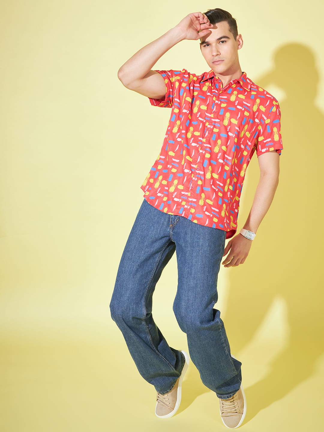 Fiery Allure: Red Printed Men's Shirt