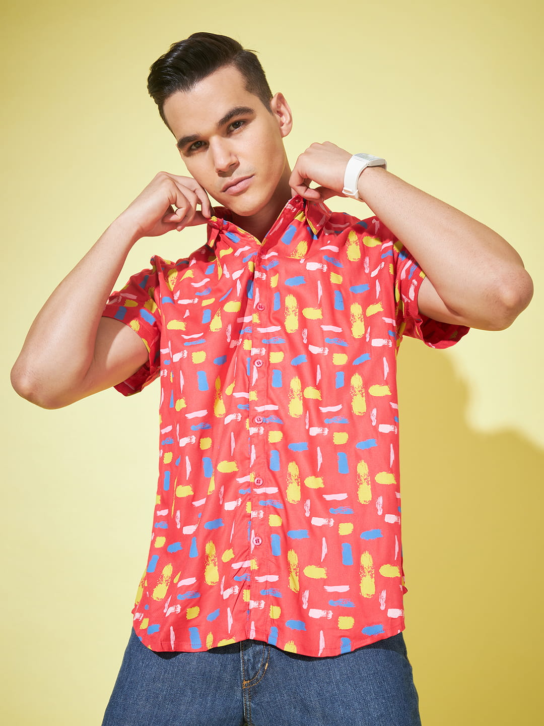 Fiery Allure: Red Printed Men's Shirt