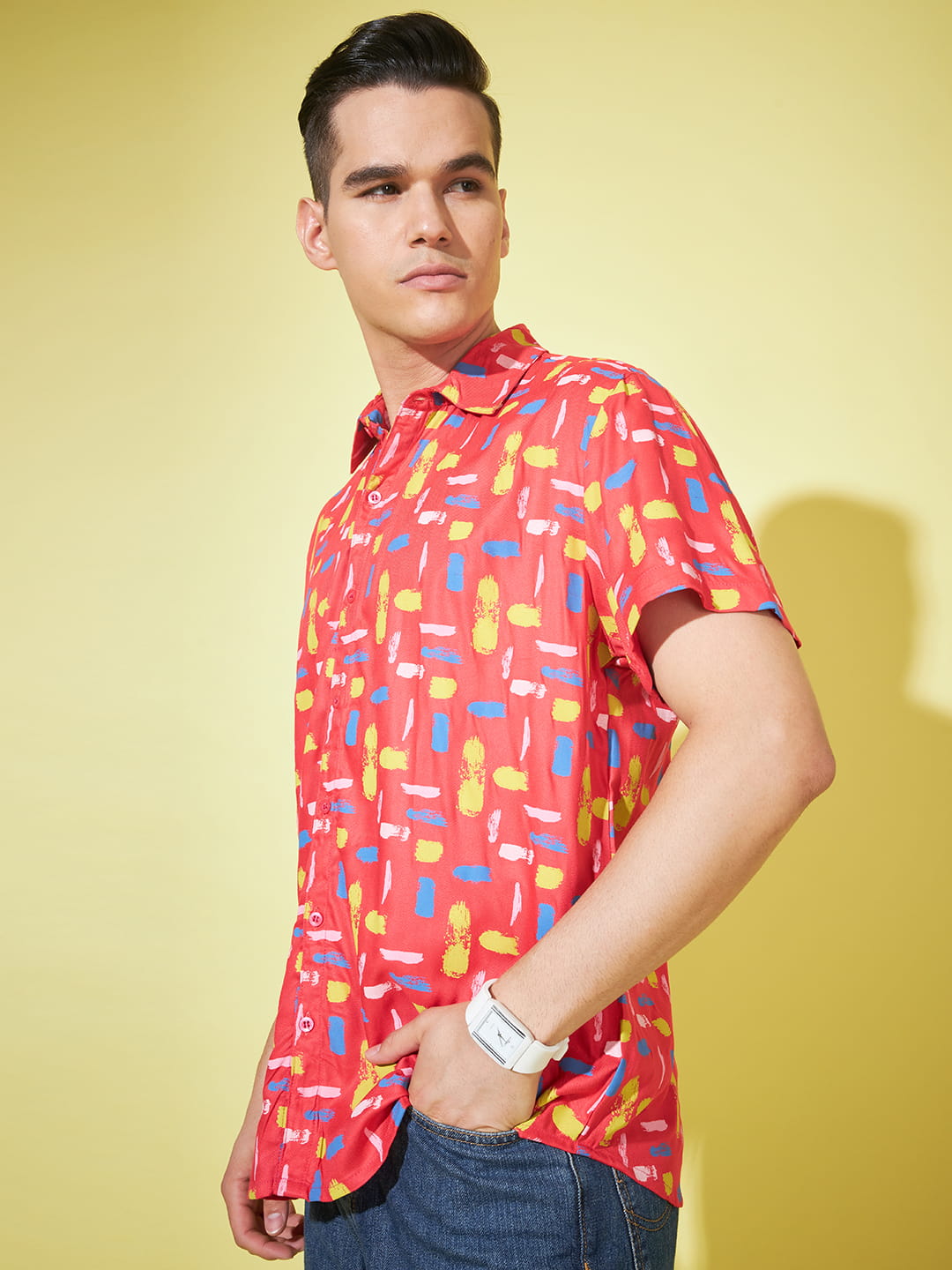 Fiery Allure: Red Printed Men's Shirt