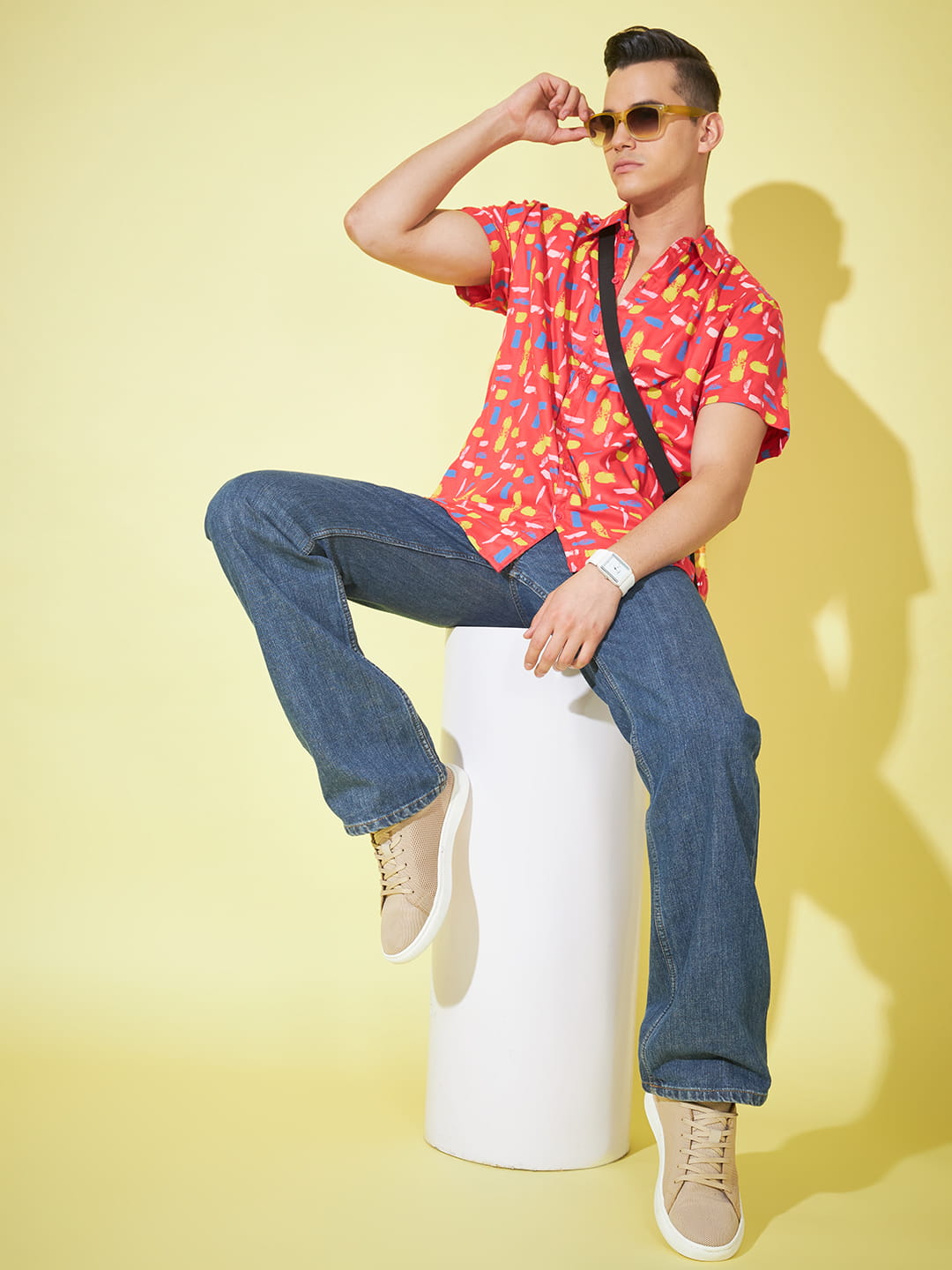 Fiery Allure: Red Printed Men's Shirt