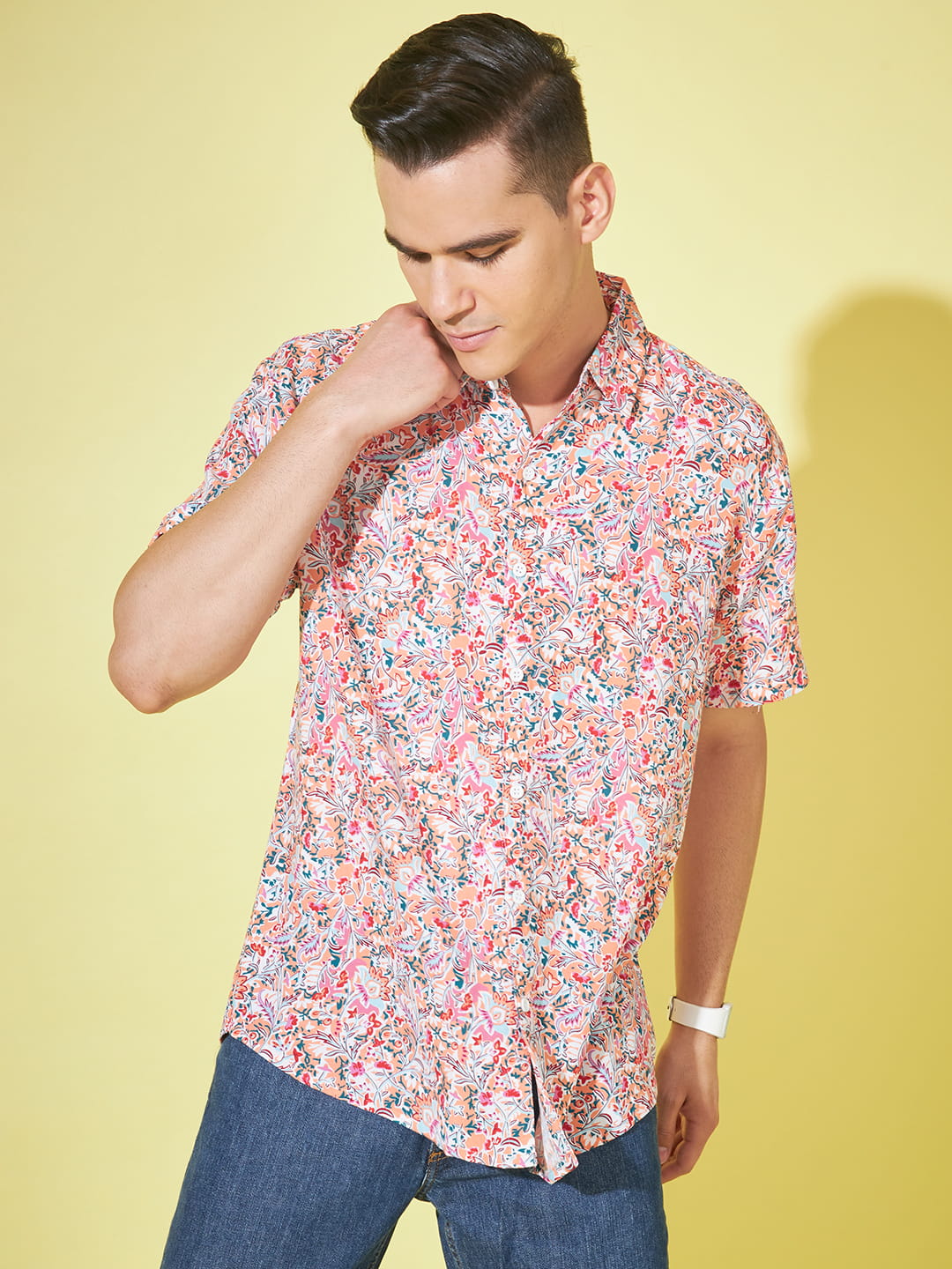 Masculine Finesse: Pink Printed Men's Shirt